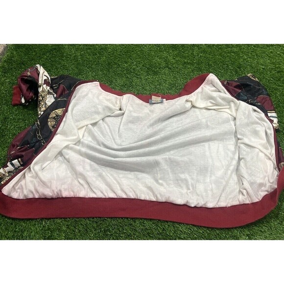 Sporting Club Vtg 90s Womens L Oversized Satin Bomber Jacket Equestrian Chains - Picture 7 of 9